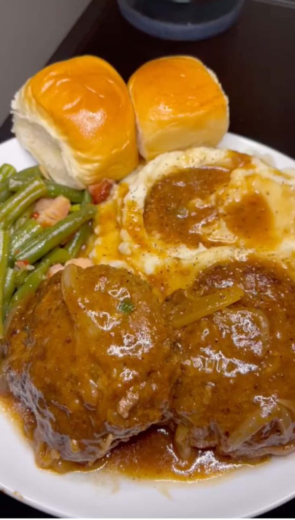 Hamburger steak with creamy onion gravy