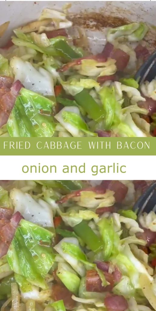 Fried cabbage with bacon onion and garlic