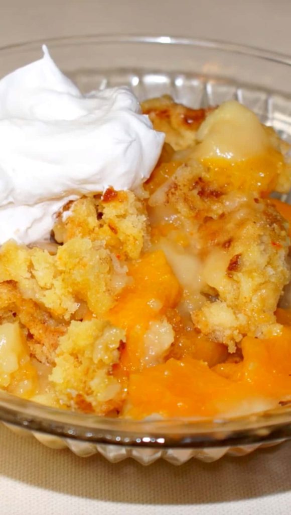 hot peach cobbler right out of the oven